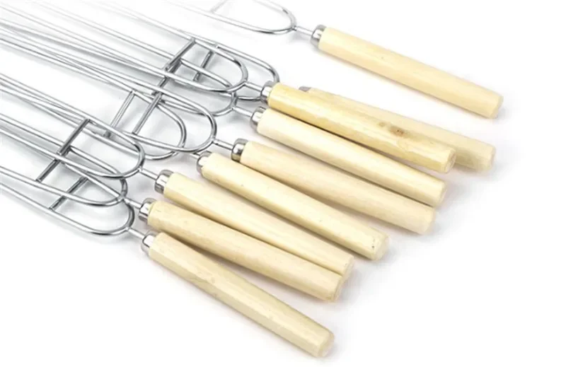 Chicken wings U Shape Wooden Handle Stainless Steel BBQ needle Tool Set BBQ Roast Barbecue Needle Skewer Party Supplies