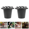 2 Pcs Black 16 Hole Lotus Base Flower Holders for Grave Memorials Dignified Cemetery Decorations Floral Vase Inserts Plastic 4