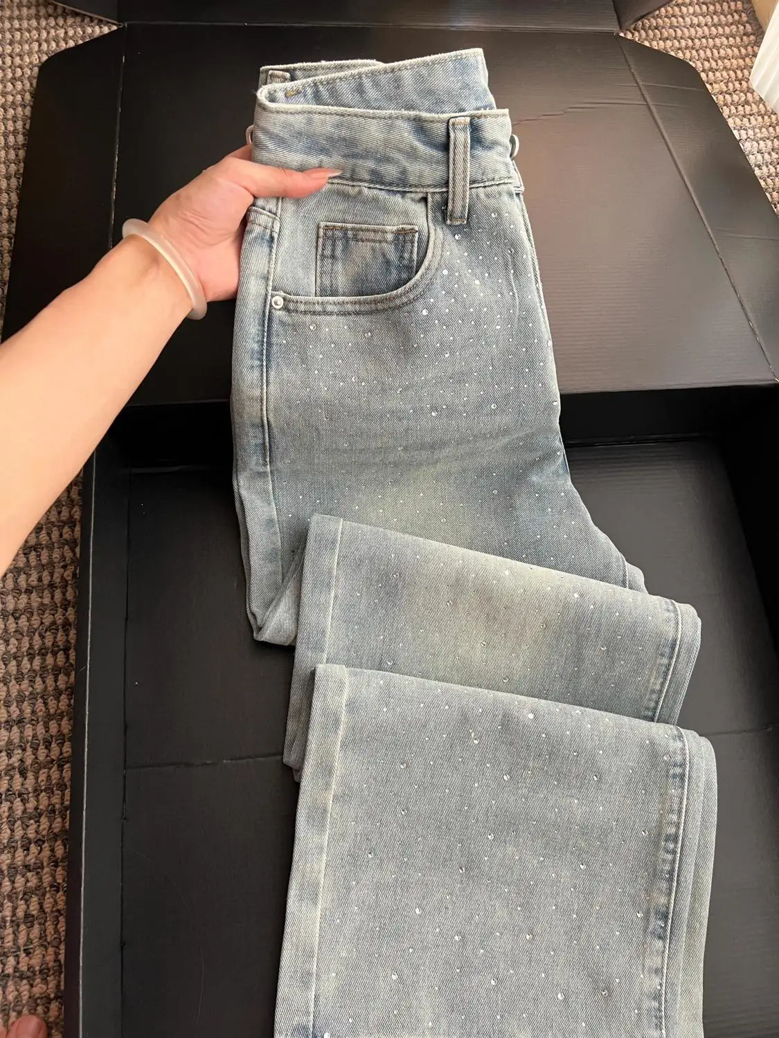 Glittering Loose Straight Leg Jeans Women's High Waist Slimming Skinny Wide Leg Pants Casual Waed Denim Casual Daily Wear