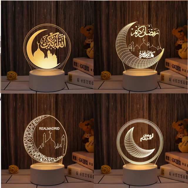 Lumières LED en bois pour l'Aïd du Ramadan - Décoration islam - Fournitures  de fête à faire soi-même - Cadeau en bois - Mosquée - Étoile - Prière
