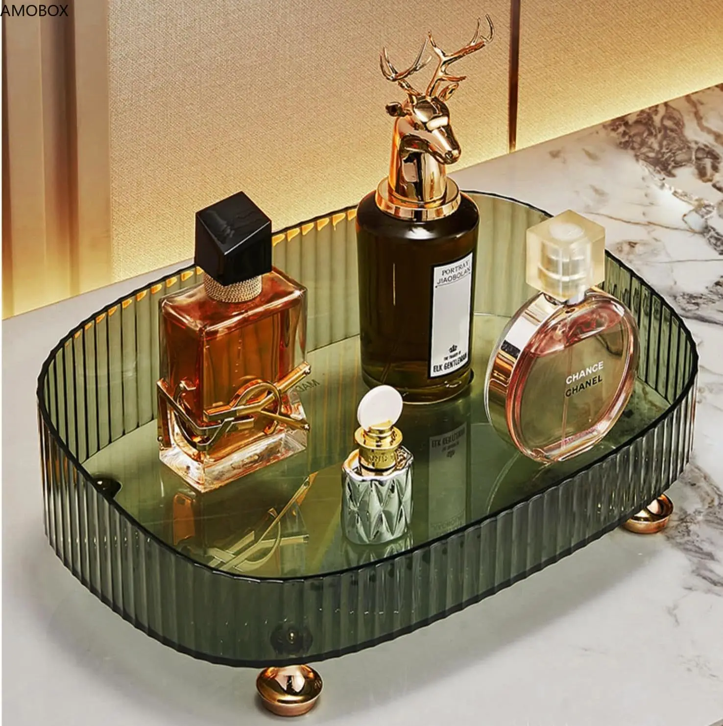 AMOBOX Makeup Perfume Organizer, Bathroom Vanity Tray, Decorative Dresser Tray, Countertop Organiser Tray for Cosmetic, Sundries 2