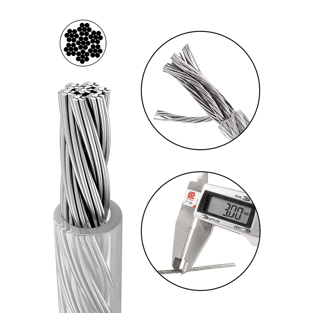 Sun Shade Sail Rectangle Hardware Attachments Wire Kit 30M/3mm Stainless Steel Coated Wire Rope for Install Awning Accessory