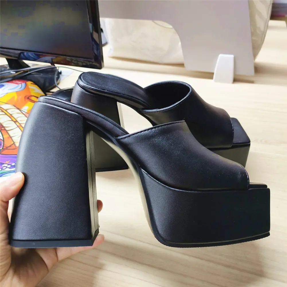 GIGIFOX Brand New Big Size 43 Summer White Chunky Heeled Mules High Heels Sexy Party Platform Heel Sandals Shoes For Women 2022