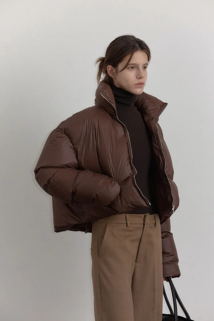 【Limited time discount】Short Stand Neck Bread Down Jacket for Women's Winter 90 White Duck Down Coat for baggey Warmth Overcoat