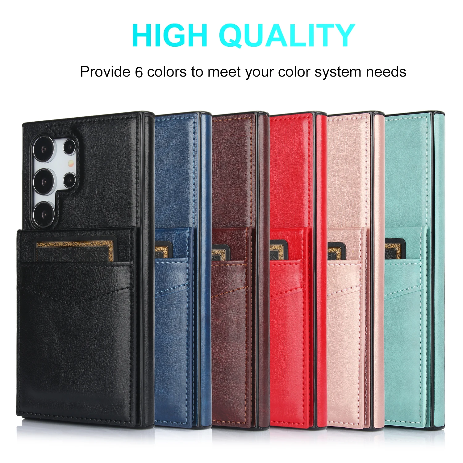 Premium Flip Leather Card Holder Wallet Case with Stand Function - Universal Fit