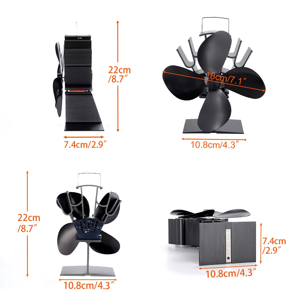 4 Blade Heat Powered Stove Fan Black Fireplace Fan komin Log Wood Burner  Eco Friendly Quiet Fan Home Efficient Heat Distribution - AliExpress