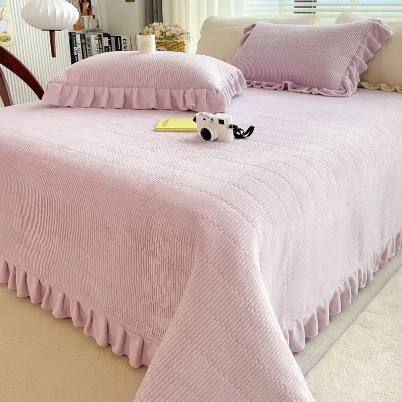 Thickened Milk Fleece Bed Cover Laminated Cotton Single Piece Winter Warm Non-slip Sheet Blanket Double Crystal Fleece Blankets bedding set