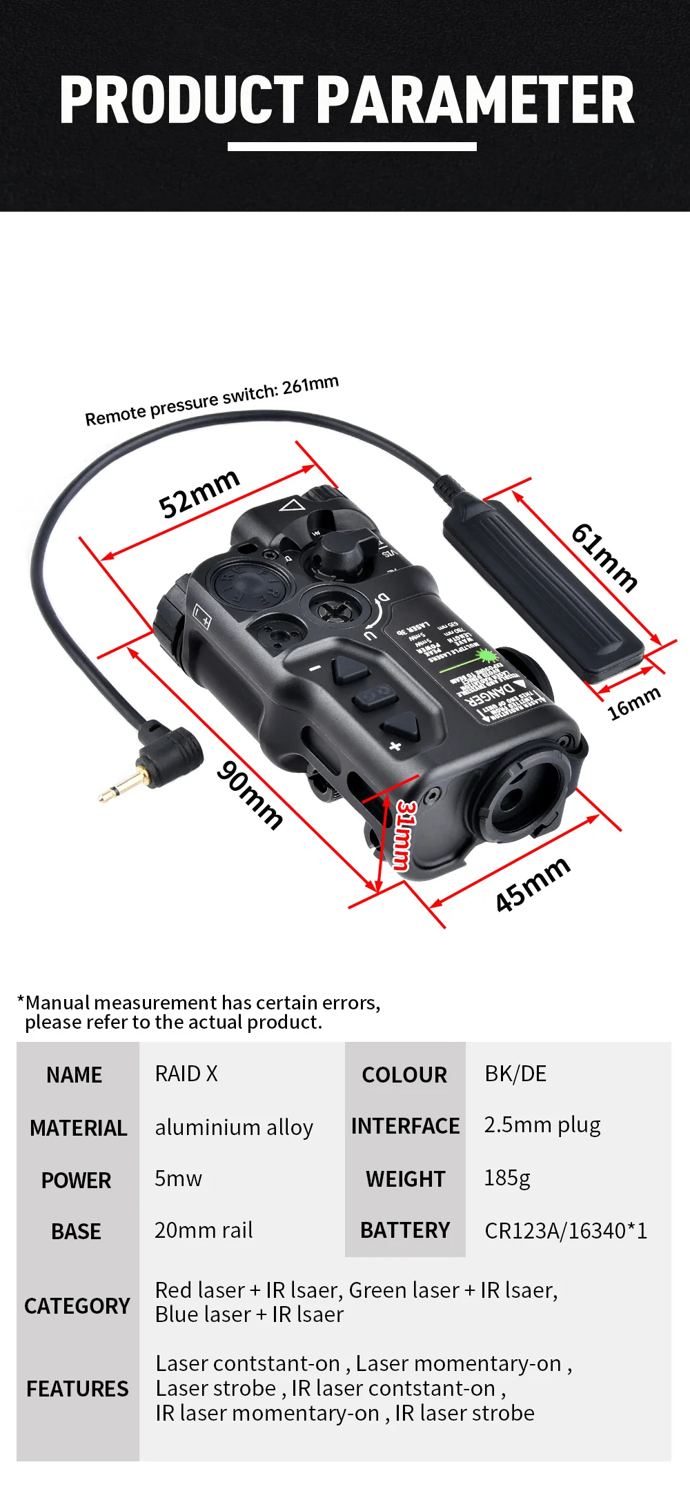 Wadsn Metal RAID-X Sight Red Green Blue IR Laser Strobe Tactical