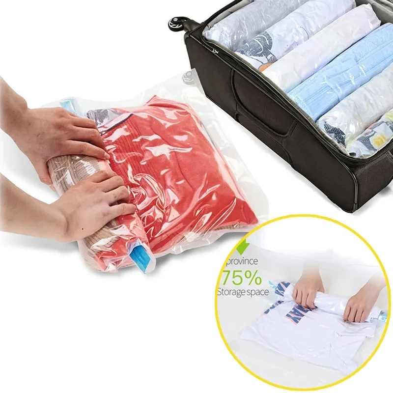 1 Pc Clothes Compression Storage Bags Hand Rolling Clothing Plastic Vacuum  Packing Sacks Travel Space Saver Bags For Luggage - Storage Bags -  AliExpress