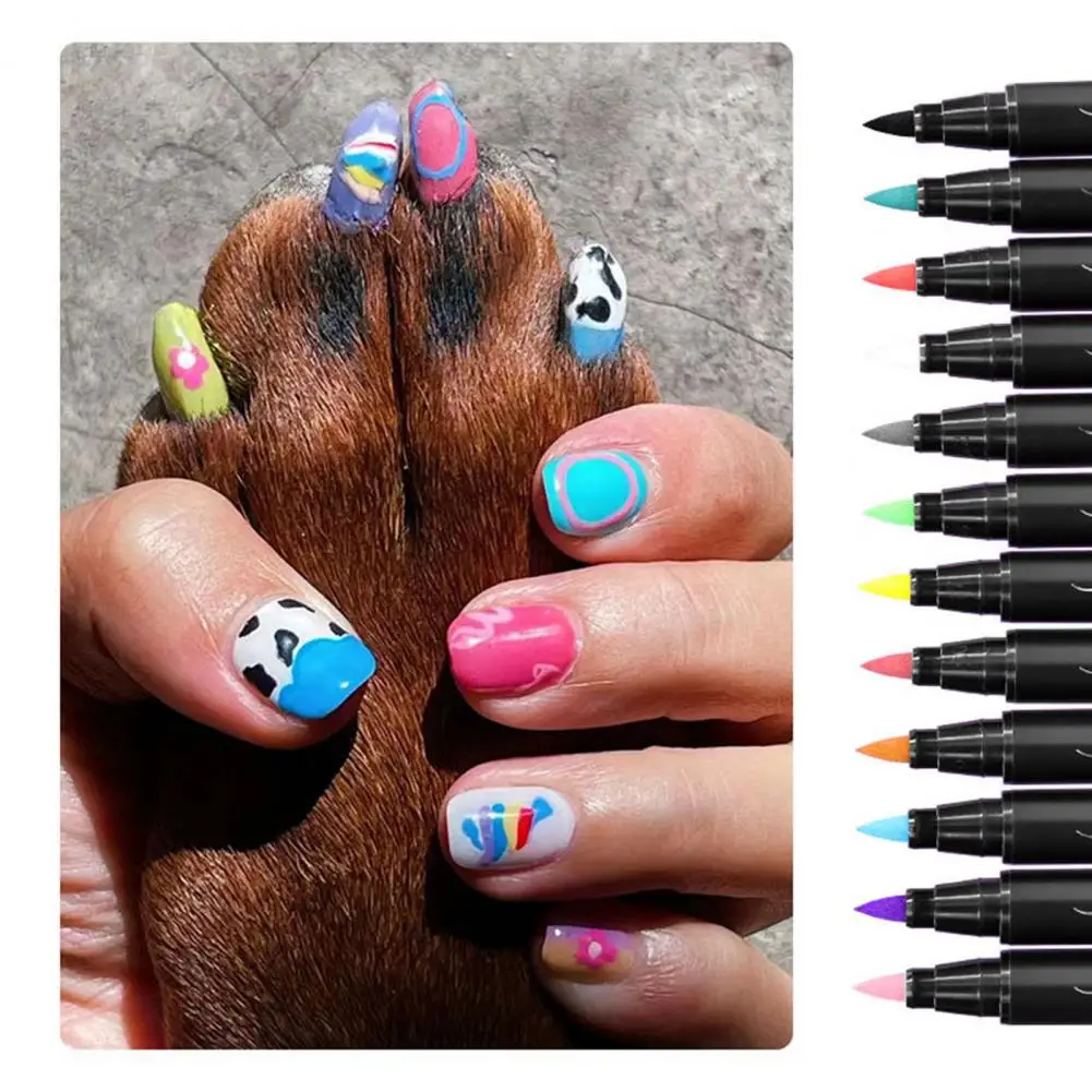 12 Bright Colors Pet Nail Art Pen Pet Paw Nail Art Kit 12-color Quick Dry Pen Set for Puppy Cat Soft for Small