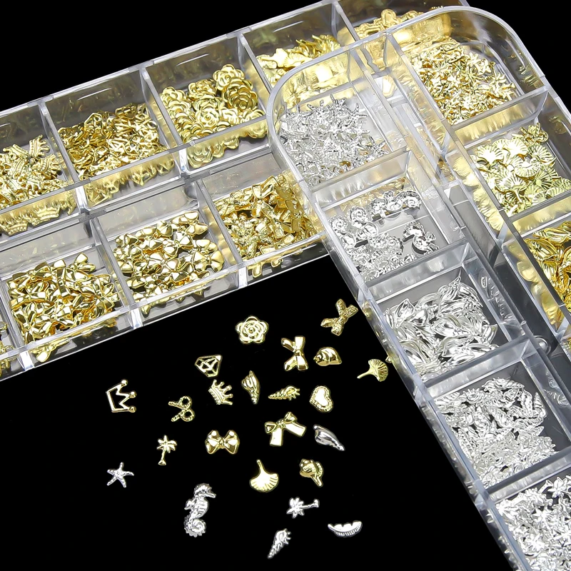 Kit de berloques de metal para unhas 3d coroa coração e laço_voghion.com