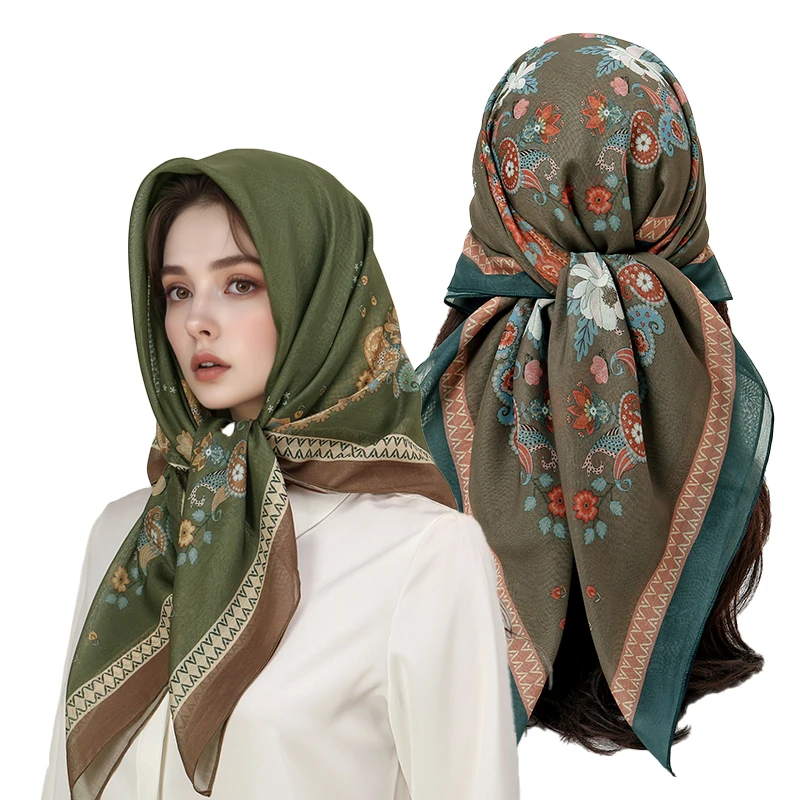 Luxury Silk Print Hair Scarf Women Floral Kerchief Neck Tie Hand Wrist Foulard Shawl Wraps Head Hijab Bandana Bag Accessoreis