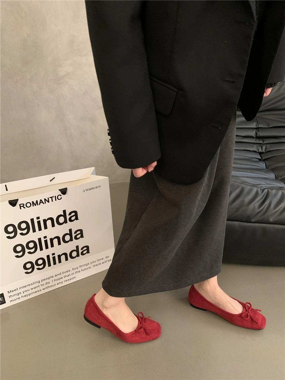 Damen-Ballerinas mit eckiger Zehenpartie, flachem Absatz und weicher Sohle, Frühjahr 2026, elegante Schleifen-Damenschuhe zum Gehen – Detail 4