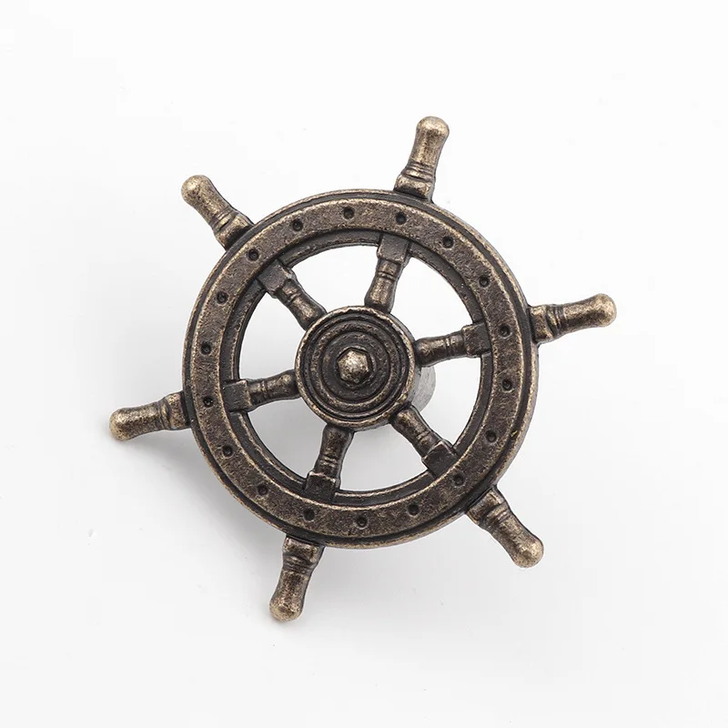 Antique Creative Single Hole Knob Captain Rudder Steering Wheel Handles Kitchen Closet Door Pull Handle 2PCS