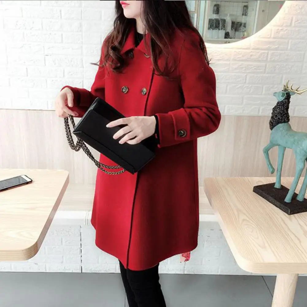Windbreaker Coat Stylish Vintage Woolen Trench Coat Warm Mid-length Double-breasted with Pockets Lapel Buttons for Women's