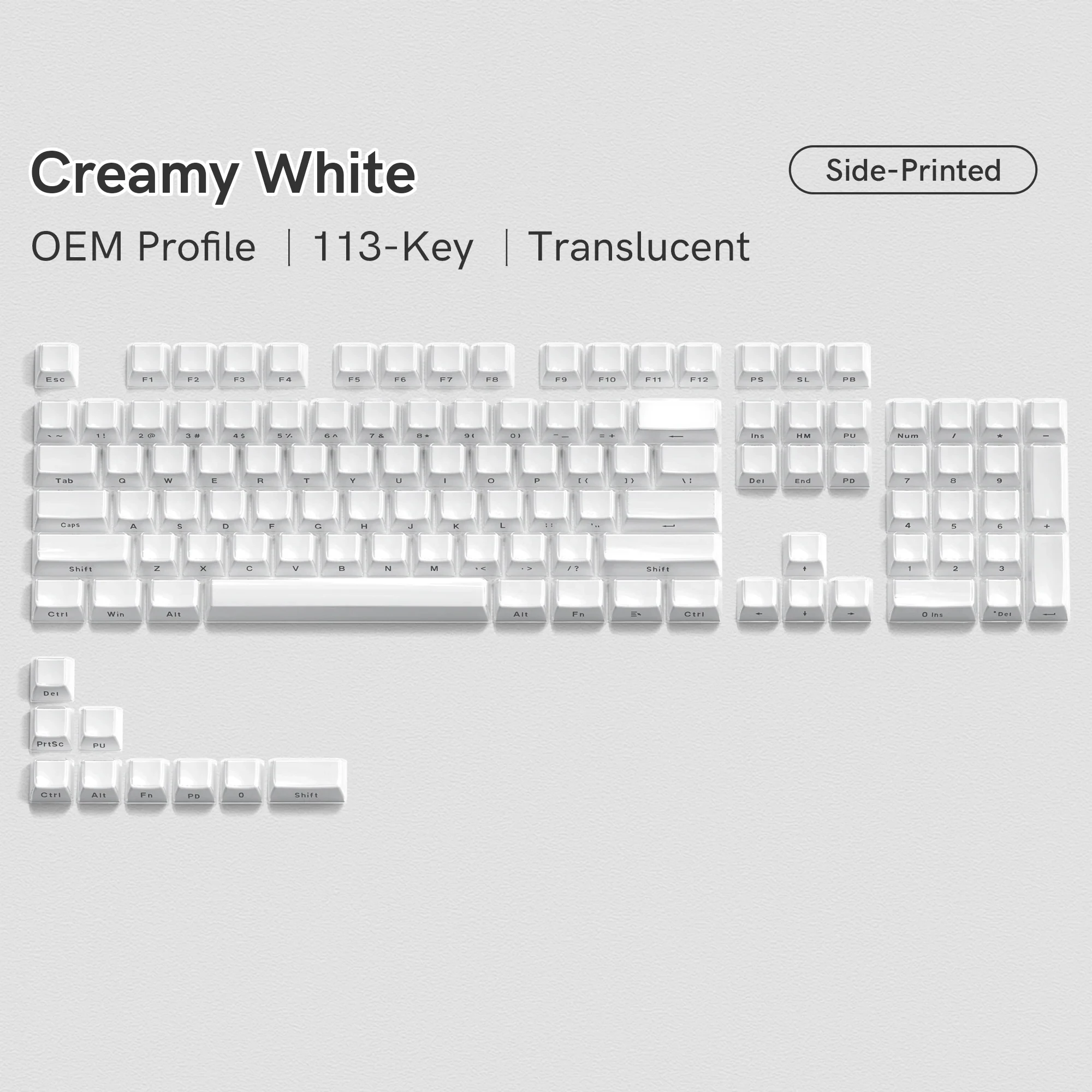 Set Di Keycap In PBT Bianco Trasparente Per Tastiera Meccanica - 113 Tasti, Profilo OEM, Retroilluminazione RGB Laterale, Compatibile Con Switch Cherry MX