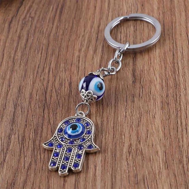 Acheter Porte-clés de voiture bleu à la mode, amulette porte-bonheur,  Protection contre le mauvais œil, charme main de Fatima Hamsa