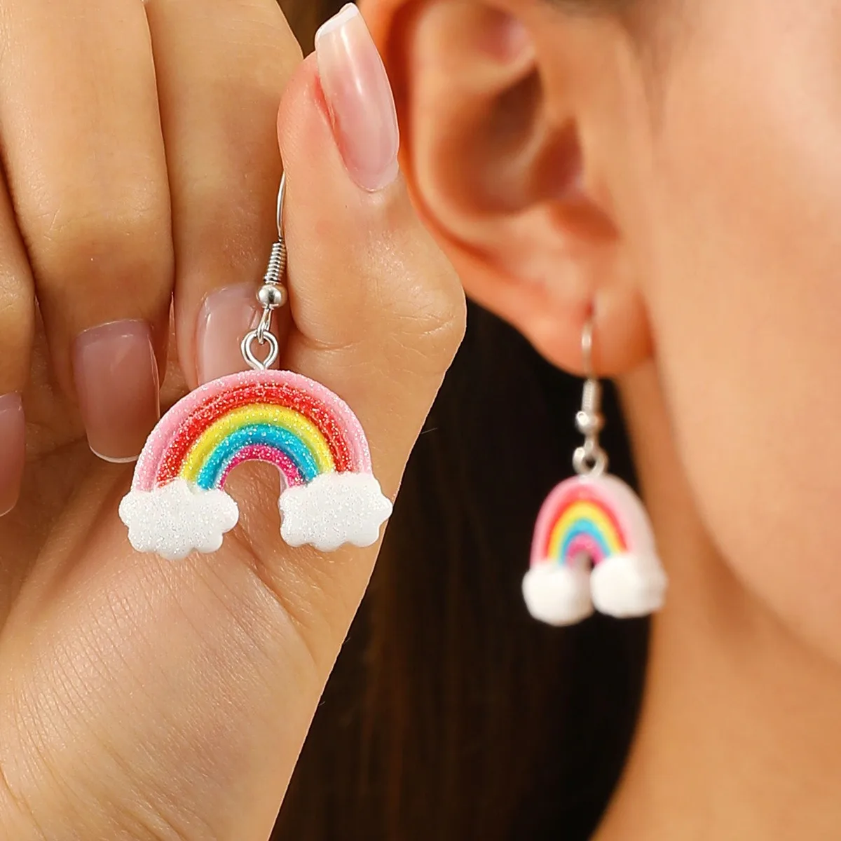 

Fashion Rainbow Same-Sex Earrings Resin Pendant Cloud Earrings Valentine's Day Jewelry Gift For Women