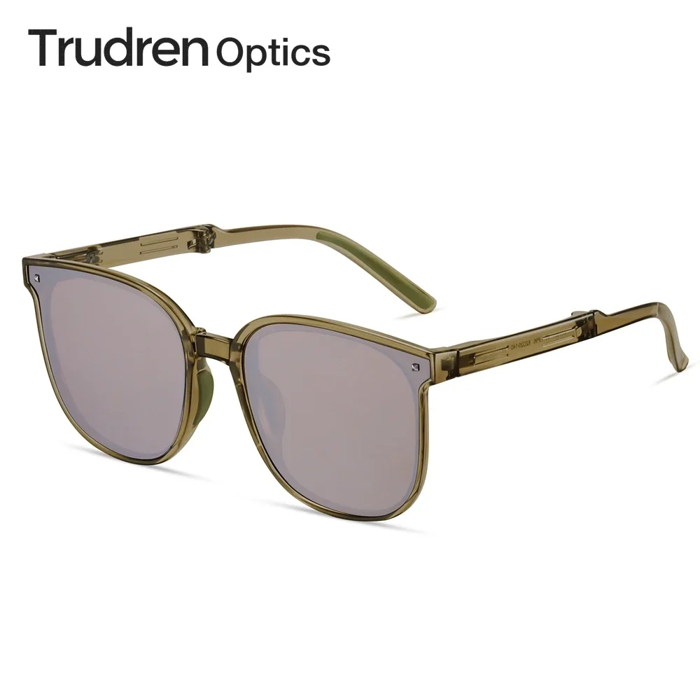 Trudren Womens Trendy Folding Sunglasses Men Travel Polarized Sun Glasses TR90 Foldable Frame Flat Lens Sunglass with Studs 2109