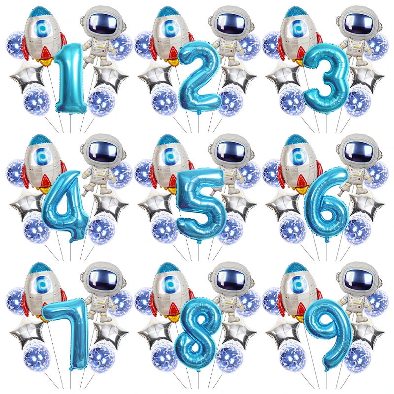 Rocket Astronaut Foil Balloons 32Inch blue Number Star Sequin Balloon Outer Space Theme Kids Birthday Party Decorations Metallic Sequin Balloons Foil Number Balloons Foil Balloons Birthday Balloons Aluminum Balloon Party Balloon Set Birthday Party Decoration Set