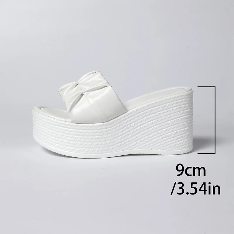 White Pu Leather Wedges Sandals for Women Summer Lightweight Chunky Platform Sandals Woman Plus Size Super High Heeled Shoes