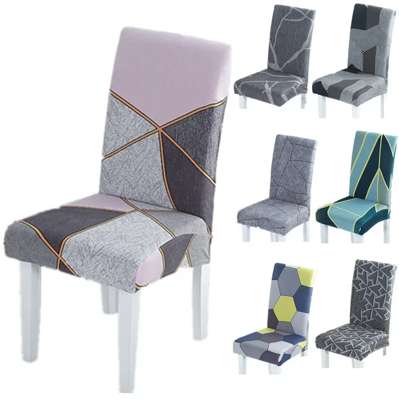 

Universal Dining Chair Cover Geometric Elastic Slipcovers Stretch Seat Cover for Wedding Hotel Banquet Living Room