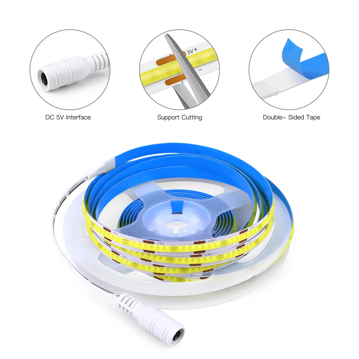 모션 센서 USB COB LED 스트립 라이트 침투 목재 인체 유도 스위치, 5V LED 라이트 리본 접착 백킹 테이프