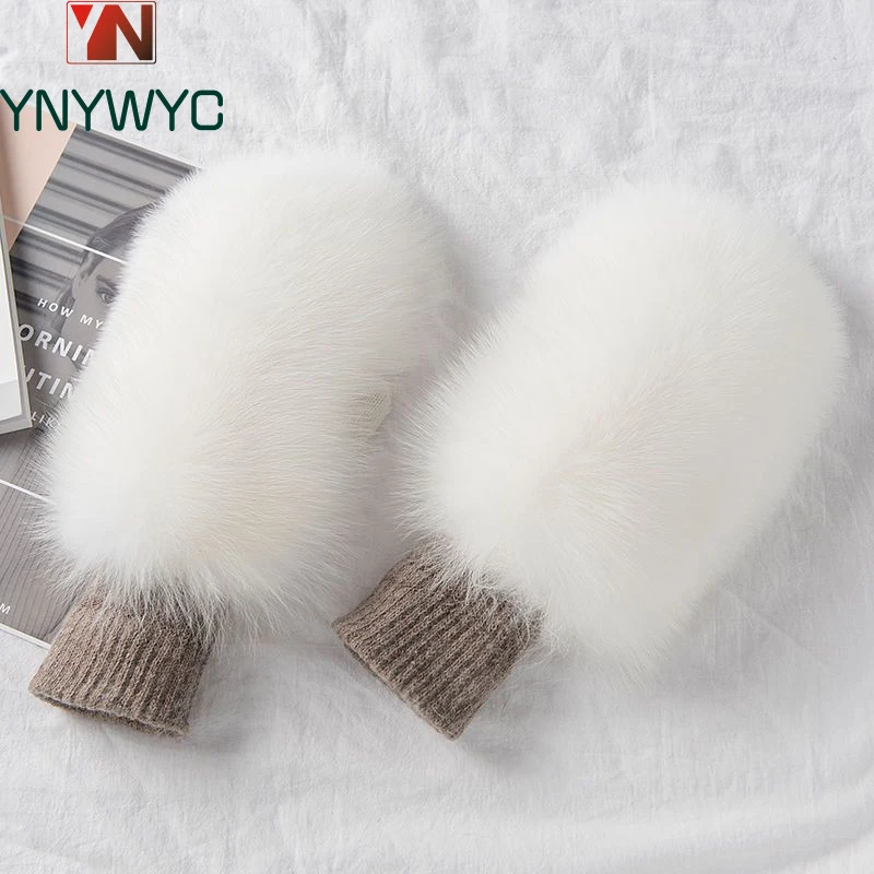 Winter Warm Genuine Fox Fur Covered Gloves Women Fashion Real Fox Fur Glove Outdoor Russia Thick Glove Women Warm