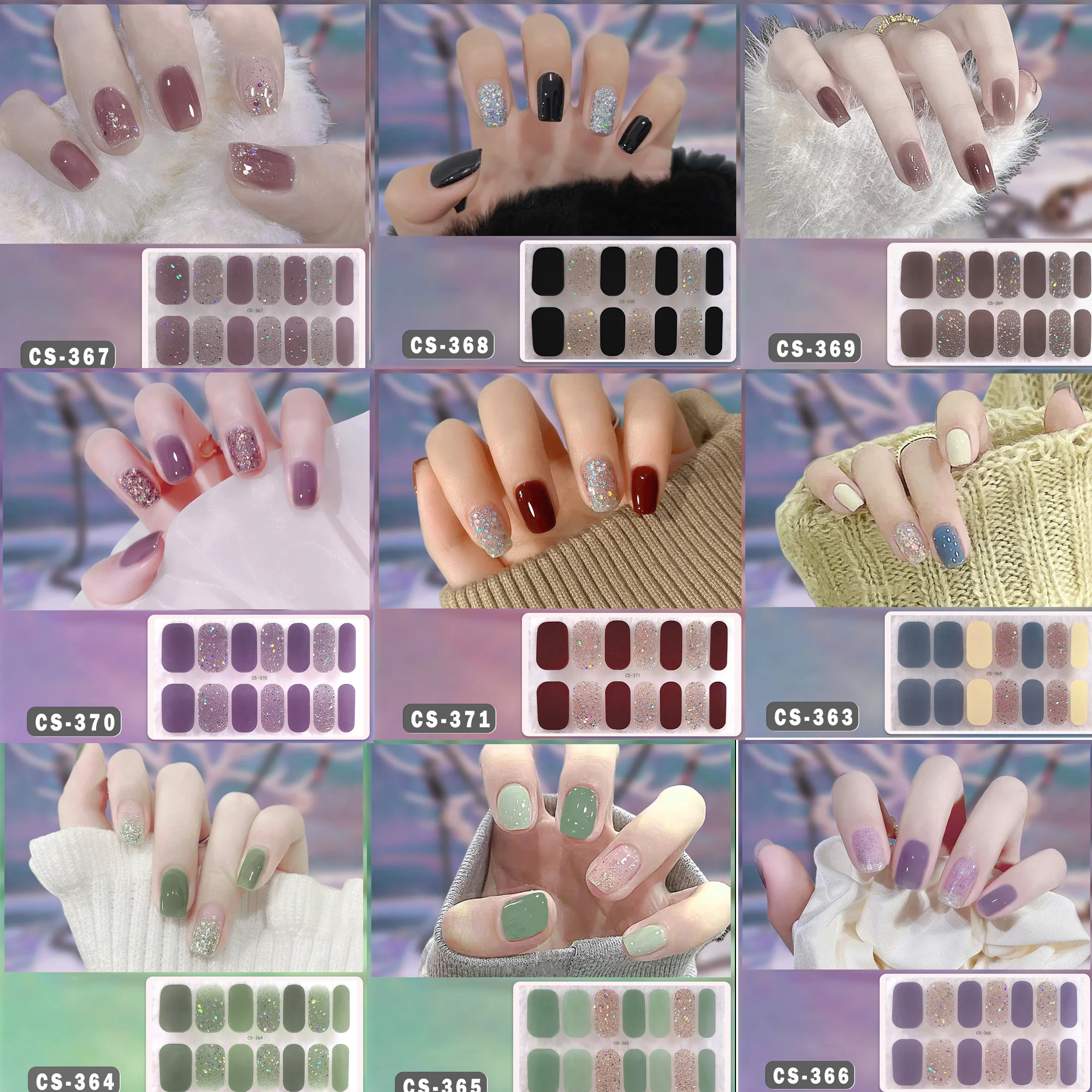 Full Cover Nail Sticker Self-Adhesive DIY Manicure Nail Decal Full Wraps 3D Glitter Foil Waterproof