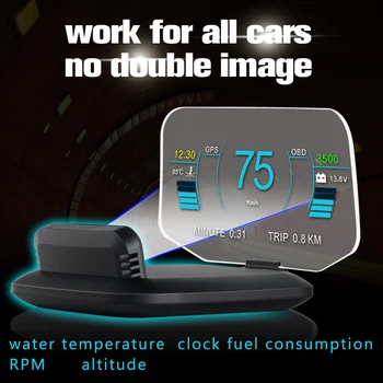 C1 proyección de navegación para coche HUD pantalla frontal OBD2 + GPS proyector de coche velocímetro/temperatura del agua/voltaje/alarma de RPM 1