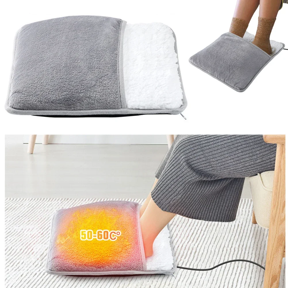 Household USB Soft Plush Thermal Blanket Electric Foot Warmer Mat Slippers for Home Office Bedroom