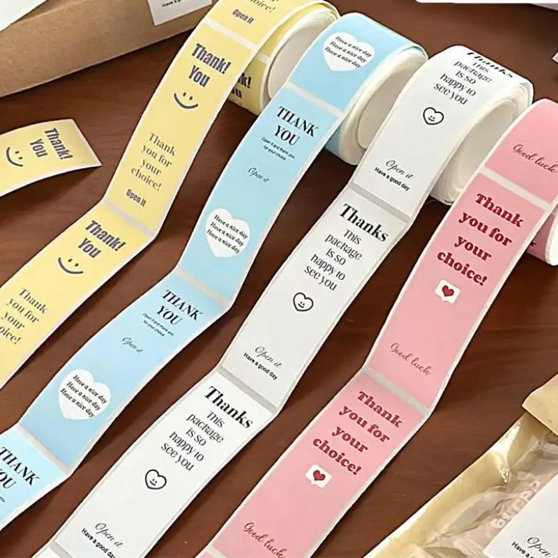 

100pcs/roll Rectangle Thank You Stickers Adhesive Decorative Labels for Small Bussiness, Packaging, Online Retailers, Boutiques