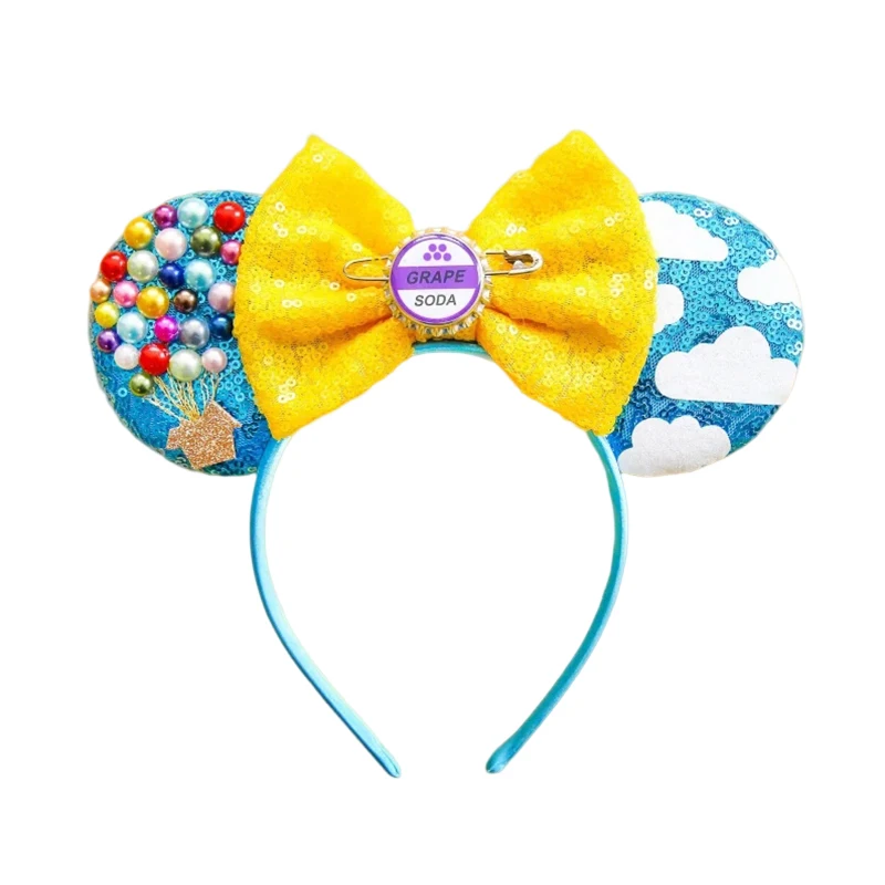 

Disney UP Ears Head Band Girls Flying Ring Travel Hair Bands Women Balloon Cabin Headwear Baby Grape Soda Cap Hairband Kids Gift