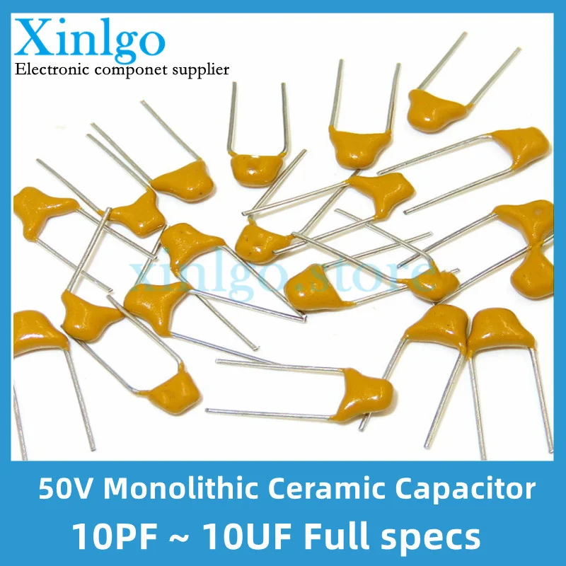 100Pcs 50V Monolithic Ceramic Capacitor 10PF ~ 10UF 22PF 47NF 220NF 1NF 4.7UF 1UF 100NF 330NF 0.1UF 102 104 105 106 103 473 334