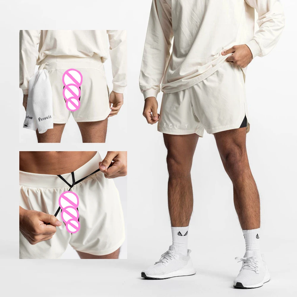 Men's Five Points Pants Invisible Open Crotch Outdoor Sex Summer Workout Shorts Elastic Bodybuilding Breathable Training Pant