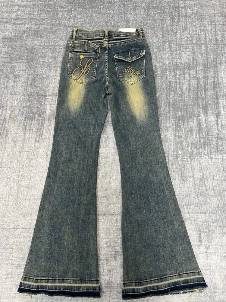 ADAgirl High Waist Flare Jeans Women Y2k Vintage Loose Embroidery Wide Leg Boot Cut Denim Pants Harajuku Fashion Do Old Bottoms