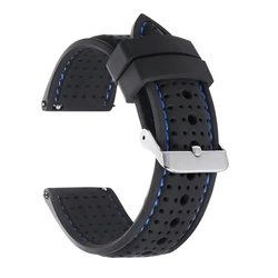 Enhanced Quick Release Waterproof Silicone Sports Strap - Soft, Breathable, and Durable Wristwatch Band - 22mm (Black Blue)
