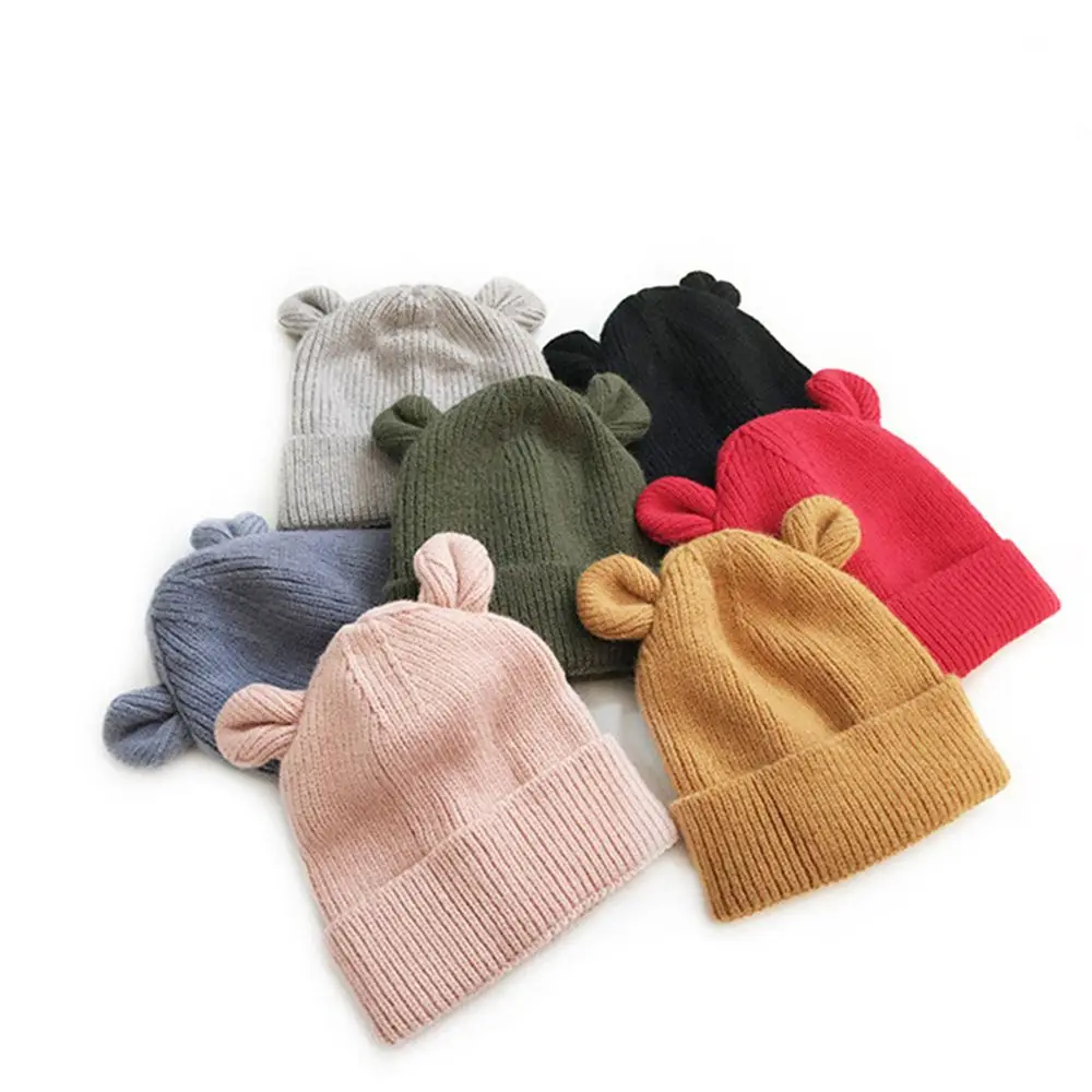 

Soft Cute Toddler Cap Solid Color Warm Knitted Baby Girl Cap Baby Hat Bonnet Woolen Hat