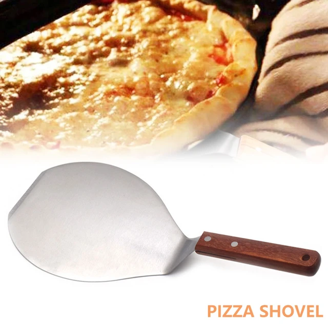 Pelle à pizza ronde en métal de 12 pouces en acier inoxydable, grande  spatule à pizza avec manche en bois 