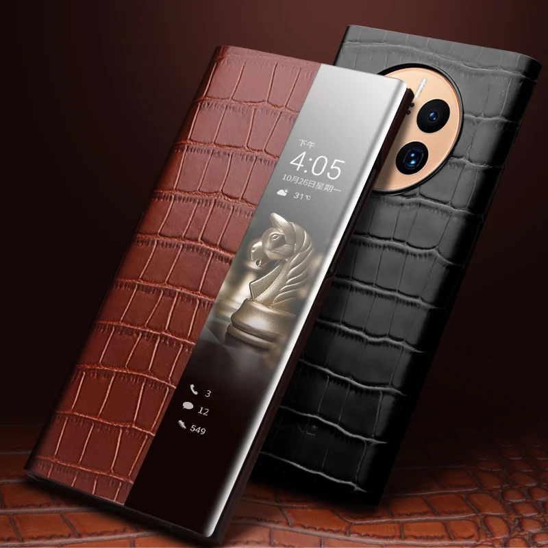 

Qialino Genuine Leather Flip Cases For Huawei Mate 50 Ultra Light Luxury Phone Cover With Smart View Case For Mate50 Pro