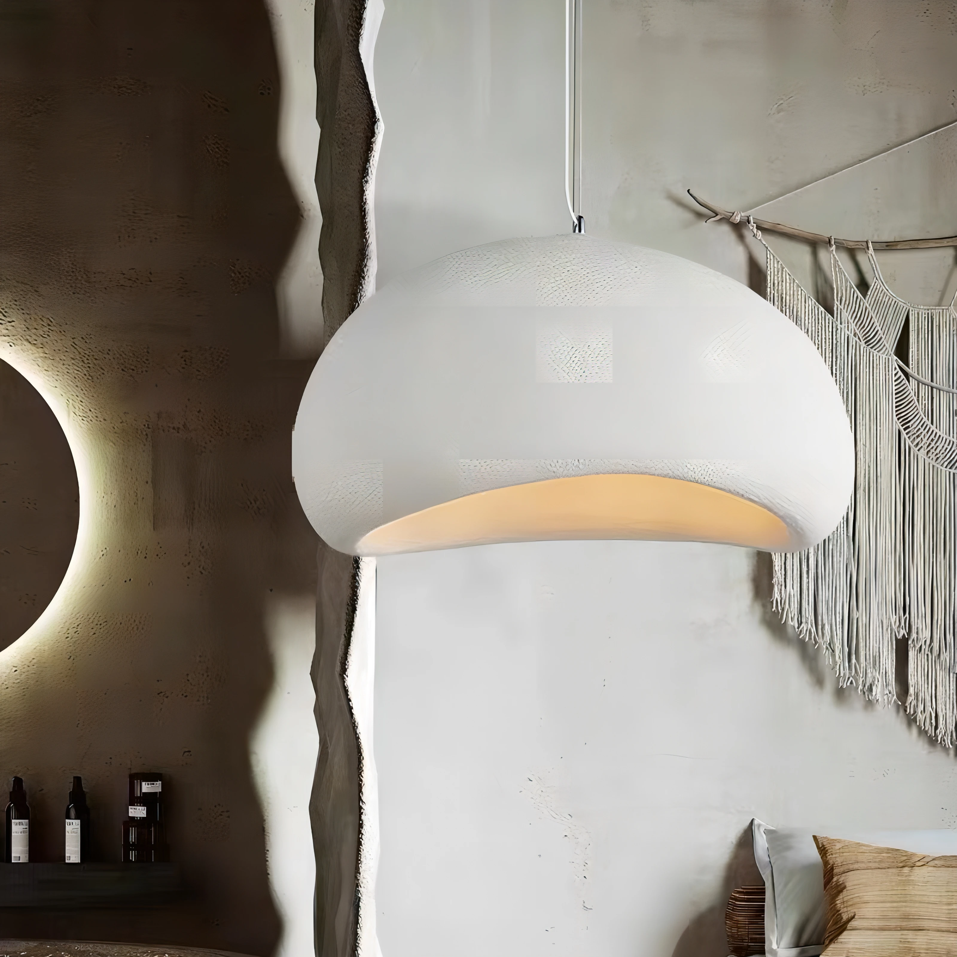Hanglamp, eettafel, hanglamp, Japanse Wabi-Sabi-stijl, E27, wit polyethyleen, in hoogte verstelbaar, kroonluchter, modern, creatieve hanglamp, woonkamer, eetkamer, keuken, verlichting (B, 30 cm