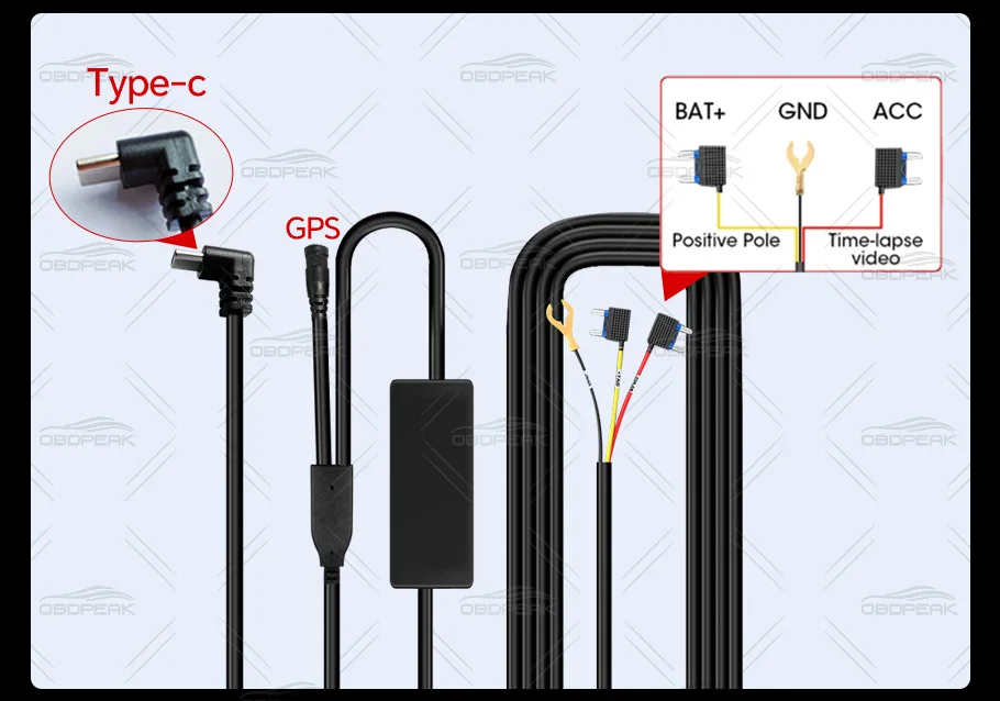 Hardwire Kit for K8/K8s/K8 Pro Dash Cam Parking Cable Type C Port With GPS Port