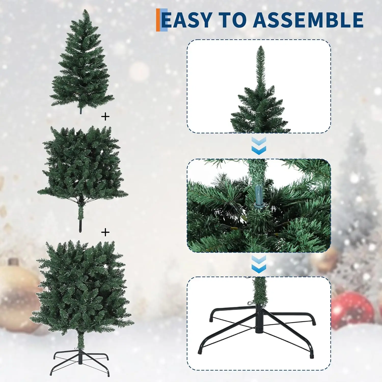6/7.5/9/12FT Pre-Lit Pencil Slim Artificial Christmas Tree with LED Lights – Realistic Xmas Tree for Indoor & Outdoor Decor