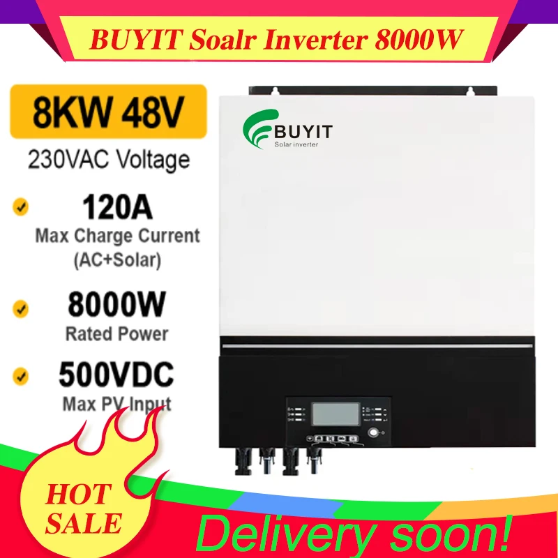 

8KW Off Grid Soalr Inverter 48V With Parallel 50hz/60hz 500VDC 120A MPPT Solar Charger Built-in WIFI Support Lithium batteries