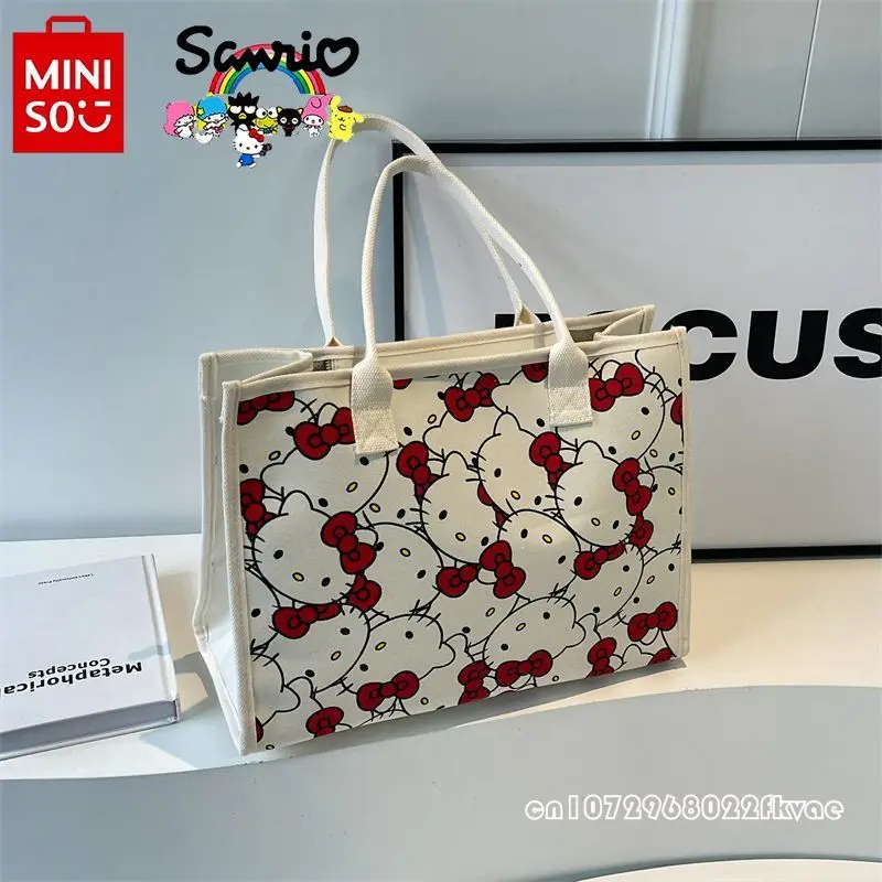 Miniso Hello Kitty New Women's Handbag Fashionable High Quality Women's Shoulder Bag Cartoon Large Capacity Girl Shopping Bag