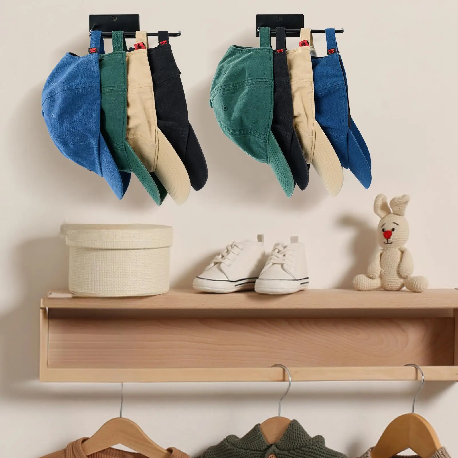 Hat Rack for Baseball Caps 2 Pack, Adhesive Hat Organizer for Wall Mount, Holder Closet Bedroom, Strong Hanger