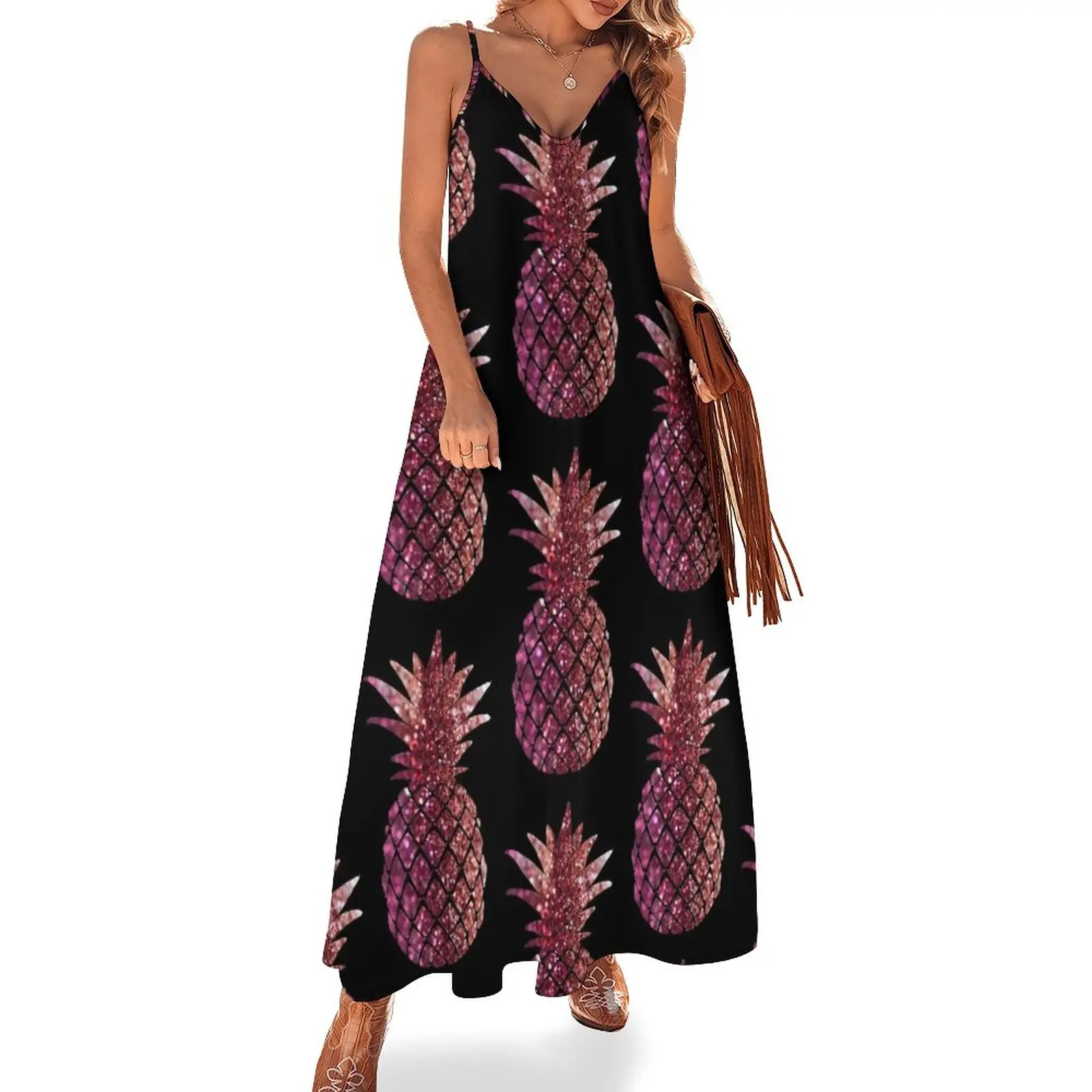 

New Pink Red Gradient Ombre Pineapple - Glitter Pineapple Sleeveless Dress evening dresses ladies Woman dresses Elegant gown