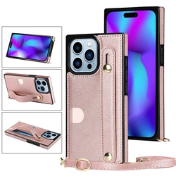 Elegant Crossbody Leather Phone Case with Kickstand and Card Slot Featuring a Wristband Design - iPhone 12 Mini (Rose gold)