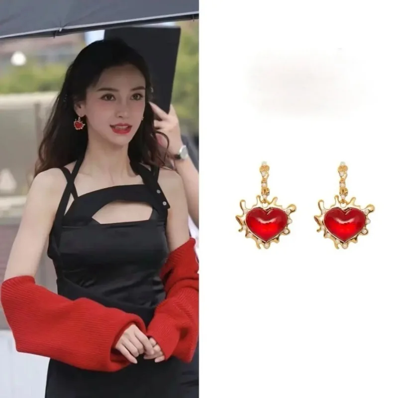 Pearl Earrings Red Flame Love Gold Earrings Female 2022 New Retro Palace Style