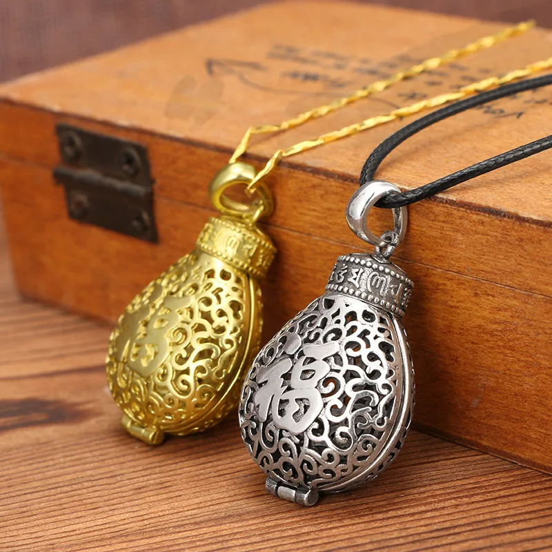 

3pc2023 New Hollow Fu Character Perfume Bag Pendant for Women Men Cooperized Silver Double-Sided Lotus Lucky DIY Bracelet Orname